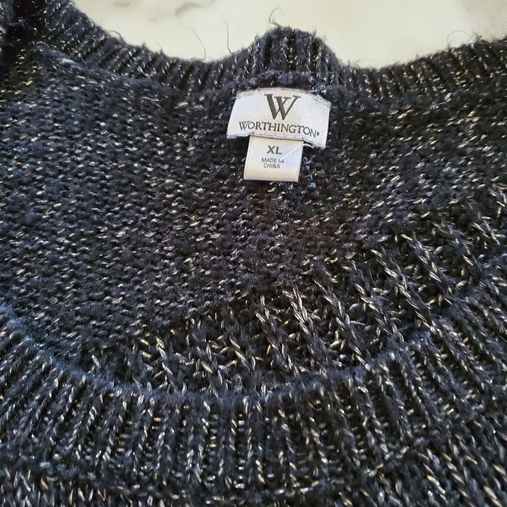 Black Silver Sparkle Sweater Worthington size XL - Picture 7 of 13